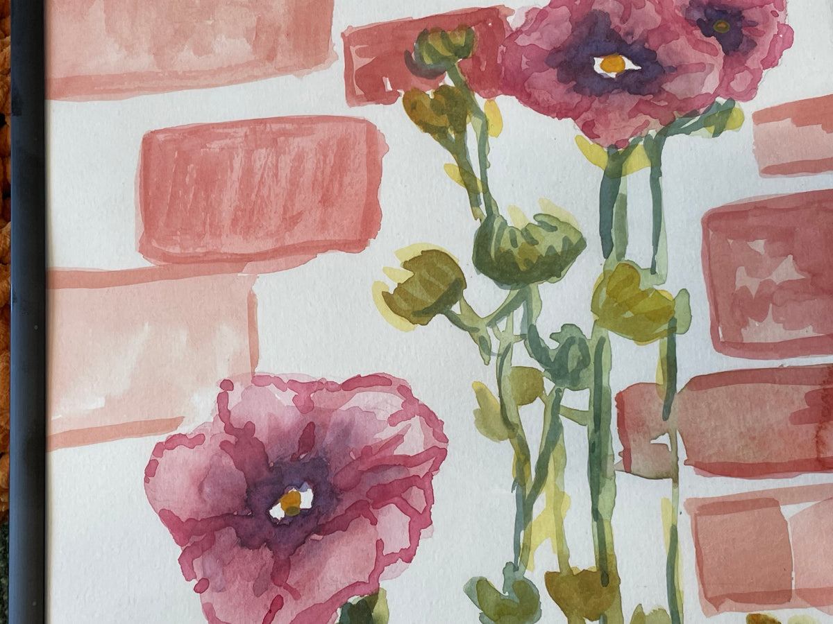 Akvarel Maleri "Blomster Muren"